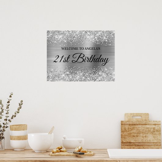 Silver Glitter en Folie 21st Birthday Welcome Poster (Keuken)