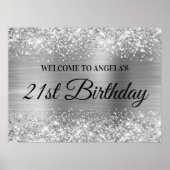 Silver Glitter en Folie 21st Birthday Welcome Poster (Voorkant)