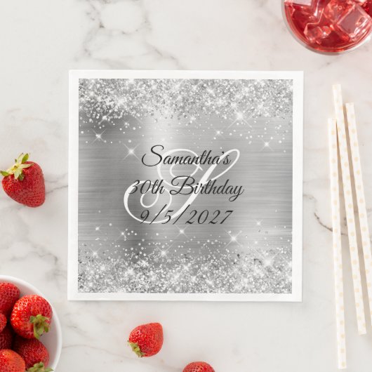 Silver Glitter en Folie 30th Birthday Servet (Insitu)