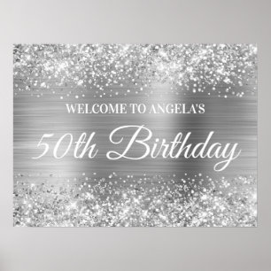 Silver Glitter en Folie 50th Birthday Welcome Poster