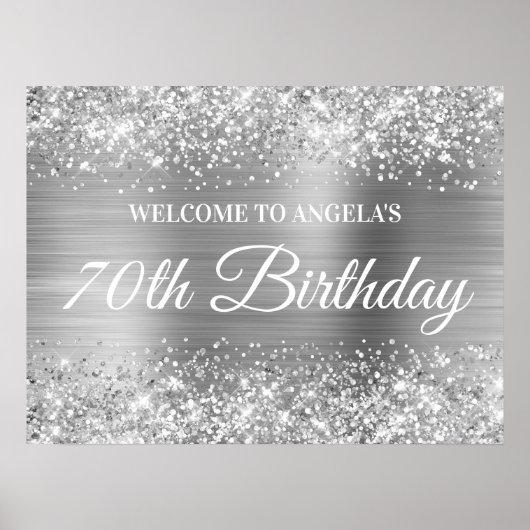 Silver Glitter en Folie 70th Birthday Welcome Poster (Voorkant)