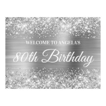 Silver Glitter en Folie 80th Birthday Welcome
