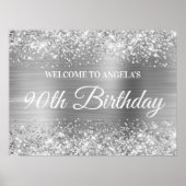 Silver Glitter en Folie 90th Birthday Welcome Poster (Voorkant)