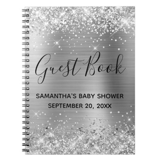 Silver Glitter en Folie Baby shower Guestbook Notitieboek (Voorkant)