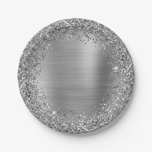 Silver Glitter en Folie Girly Glam Papieren Bordje (Voorkant)