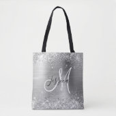 Silver Glitter en Folie Girly Monogrammed Tote Bag (Voorkant)