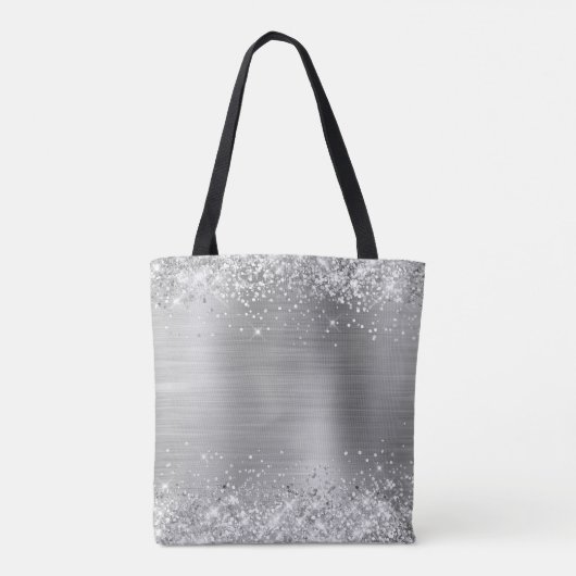 Silver Glitter en Folie Girly Monogrammed Tote Bag (Achterkant)