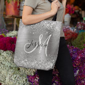 Silver Glitter en Folie Girly Monogrammed Tote Bag