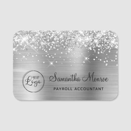 Silver Glitter en Folie met Logo Naamplaatje (Voorkant)