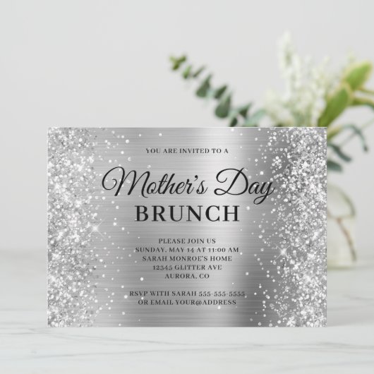 Silver Glitter en Folie Moederdag Brunch Kaart (Staand voorkant)
