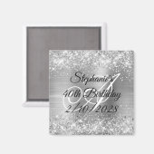 Silver Glitter en Folie Monogrammed 40th Birthday Magneet (Voorkant / Achterkant)
