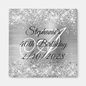 Silver Glitter en Folie Monogrammed 40th Birthday Magneet (Voorkant)