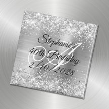 Silver Glitter en Folie Monogrammed 40th Birthday