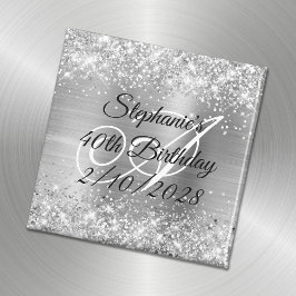 Silver Glitter en Folie Monogrammed 40th Birthday Magneet