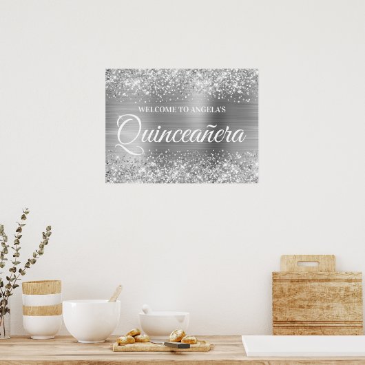 Silver Glitter en Folie Quinceanera Welcome Poster (Keuken)