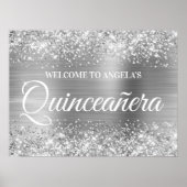 Silver Glitter en Folie Quinceanera Welcome Poster (Voorkant)
