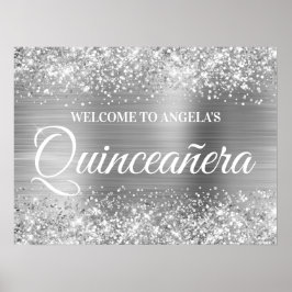 Silver Glitter en Folie Quinceanera Welcome Poster