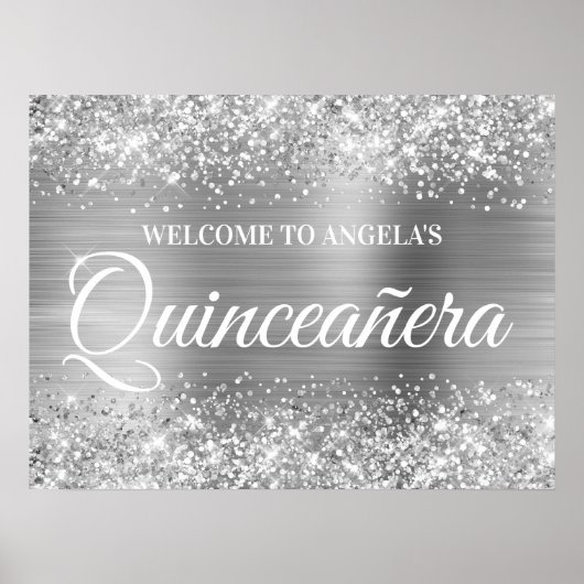 Silver Glitter en Folie Quinceanera Welcome Poster (Voorkant)