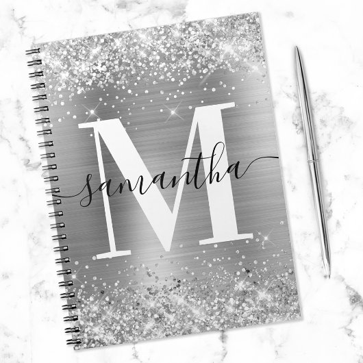 Silver Glitter en Folie Signature Monogram Notitieboek
