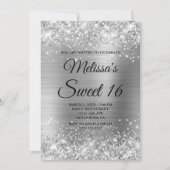 Silver Glitter en Folie Sweet 16 Fancy Monogram Kaart (Voorkant)