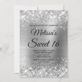 Silver Glitter en Folie Sweet 16 Fancy Monogram Kaart