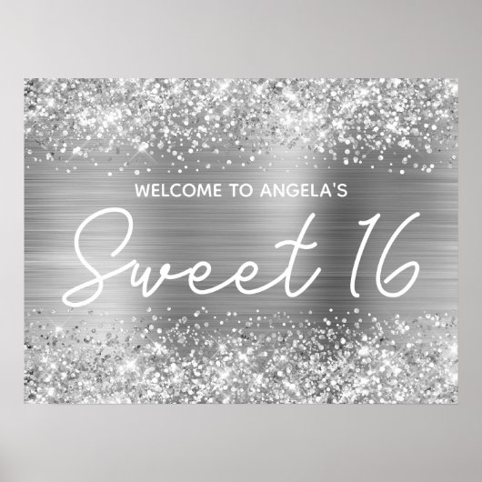 Silver Glitter en Folie Sweet 16 Welkom Poster (Voorkant)