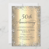 Silver Glitter en Gold 50th Wedding Jubileum Kaart (Voorkant)