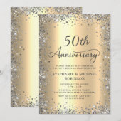 Silver Glitter en Gold 50th Wedding Jubileum Kaart (Voorkant / Achterkant)