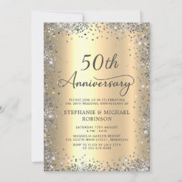 Silver Glitter en Gold 50th Wedding Jubileum Kaart