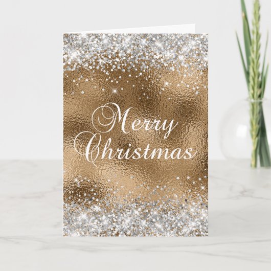 Silver Glitter en Gold Glass Folie Vrolijk kerstfe Kaart (Voorkant)