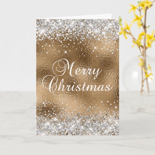 Silver Glitter en Gold Glass Folie Vrolijk kerstfe Kaart (Gele Bloem)