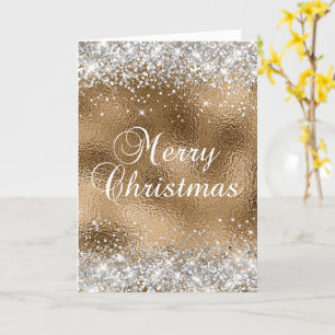 Silver Glitter en Gold Glass Folie Vrolijk kerstfe Kaart