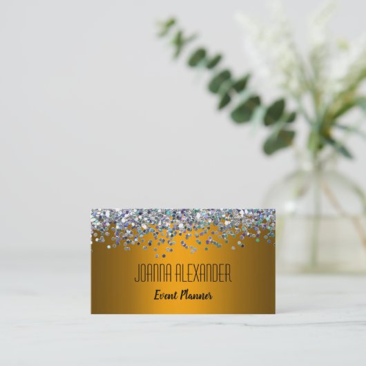 Silver Glitter en Gold Visitekaartje (Staand voorkant)