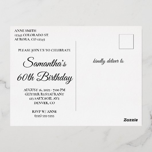 Silver Glitter en Hot Pink Glam 60th Birthday Folie Uitnodiging Briefkaart (Achterkant)