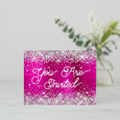 Silver Glitter en Hot Pink Glam 80th Birthday Folie Uitnodiging Briefkaart (Staand Voorkant)