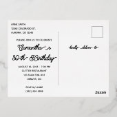 Silver Glitter en Hot Pink Glam 80th Birthday Folie Uitnodiging Briefkaart (Achterkant)