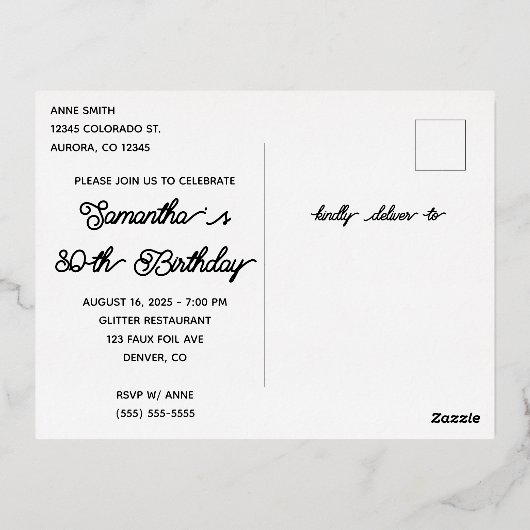 Silver Glitter en Hot Pink Glam 80th Birthday Folie Uitnodiging Briefkaart (Achterkant)