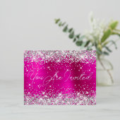 Silver Glitter en Hot Pink Glam 90th Birthday Folie Uitnodiging Briefkaart (Staand Voorkant)