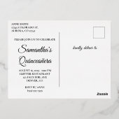 Silver Glitter en Hot Pink Glam Quinceañera Folie Uitnodiging Briefkaart (Achterkant)