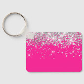 Silver Glitter en Hot Pink Monogram Sleutelhanger (Achterkant)