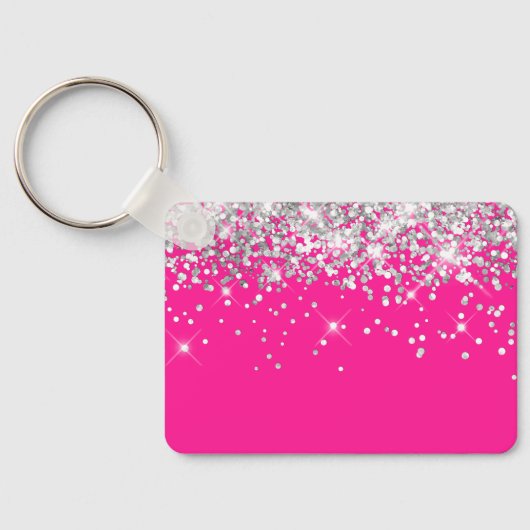 Silver Glitter en Hot Pink Monogram Sleutelhanger (Achterkant)