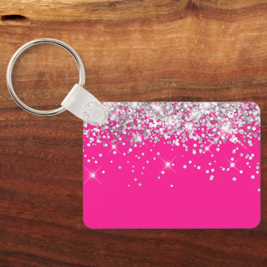 Silver Glitter en Hot Pink Monogram Sleutelhanger (Achterkant)