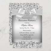 Silver Glitter en Jewel Bow Quinceanera Kaart (Voorkant / Achterkant)