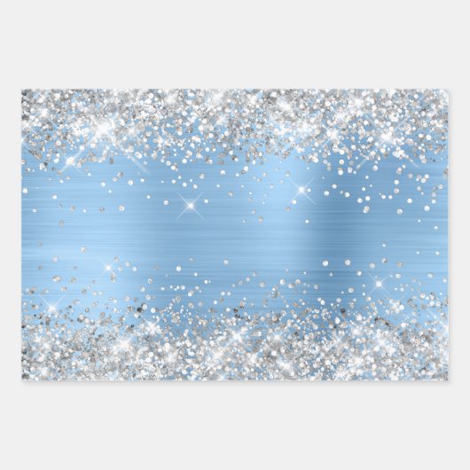 Silver Glitter en Light Blue Ombre Folie Inpakpapier Vel (Voorkant)