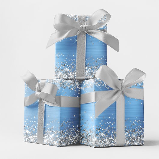 Silver Glitter en Light Blue Ombre Folie Inpakpapier Vel