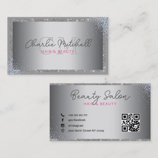 Silver Glitter en Lijst Visitekaartje (Voorkant / Achterkant)