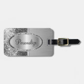 Silver Glitter en Metal Brush Steel Print Bagagelabel (Voorkant horizontaal)