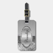 Silver Glitter en Metal Brush Steel Print Bagagelabel (Voorkant verticaal)