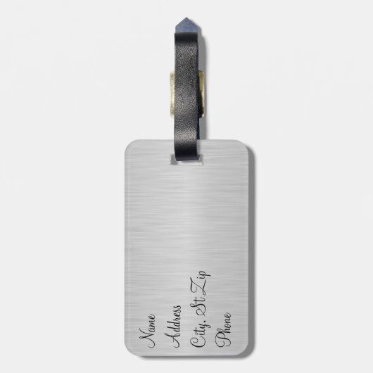 Silver Glitter en Metal Brush Steel Print Bagagelabel (Achterkant verticaal)