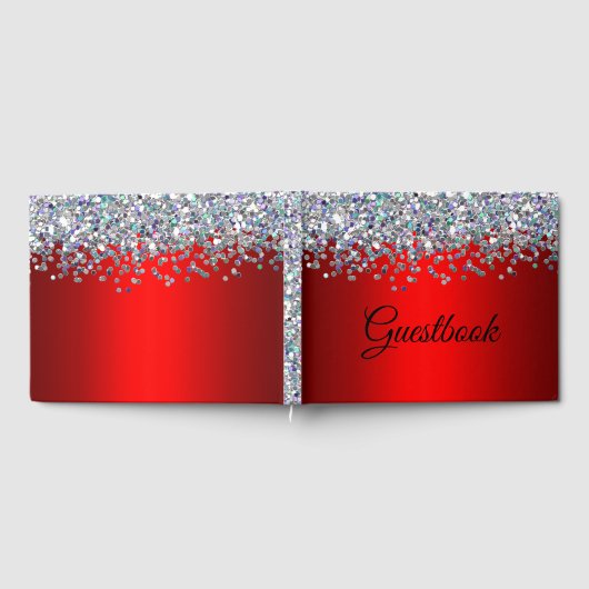 Silver Glitter en Metallic Red Gastenboek (Volledig)